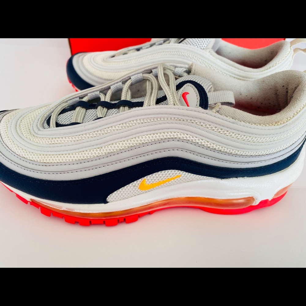 Wmns NIKE Air Max 97 Platinum Navy Orange - Picture 9 of 13